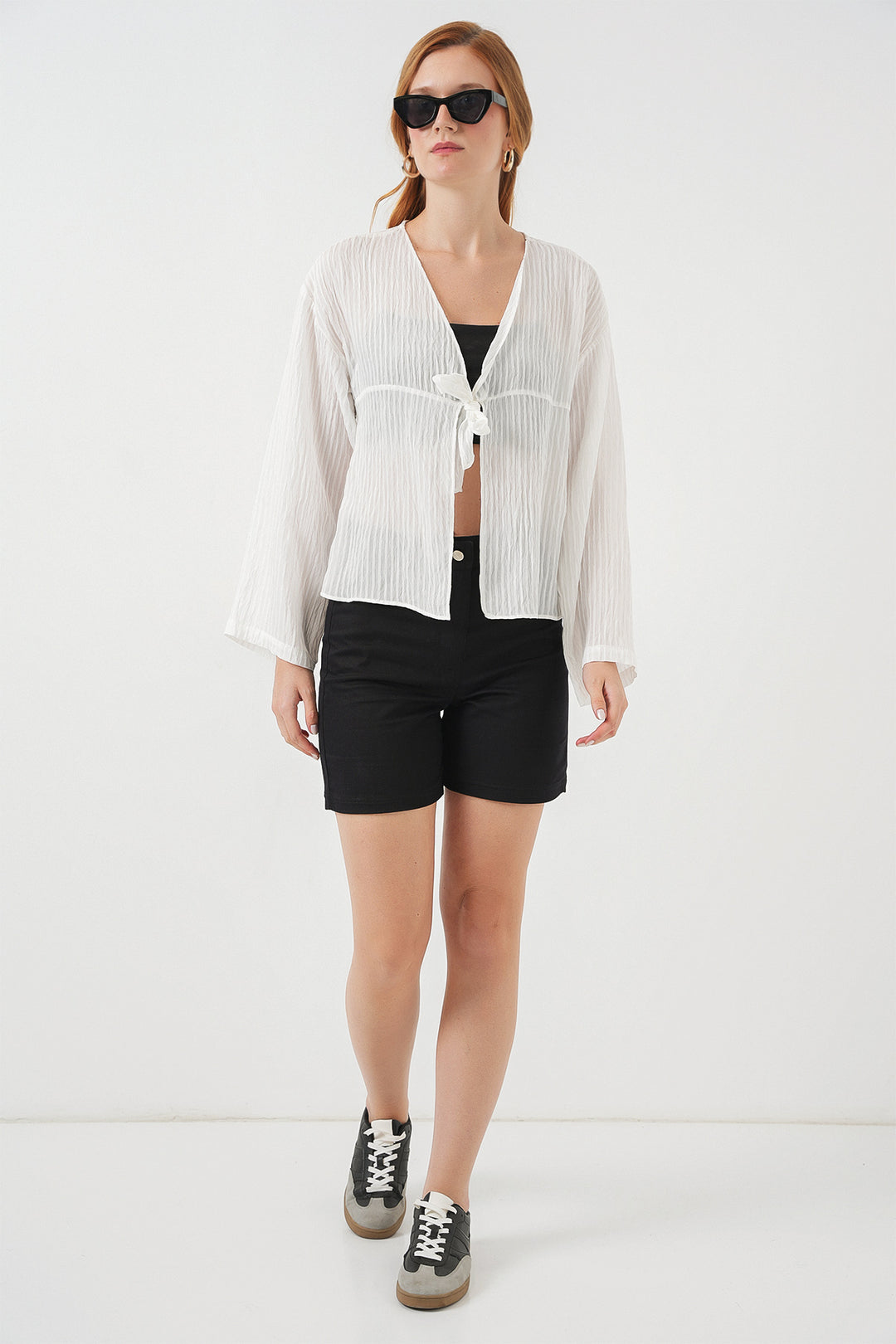 BGD Women Women's Front Lace-Up Blouse 952 - White - Wollongong