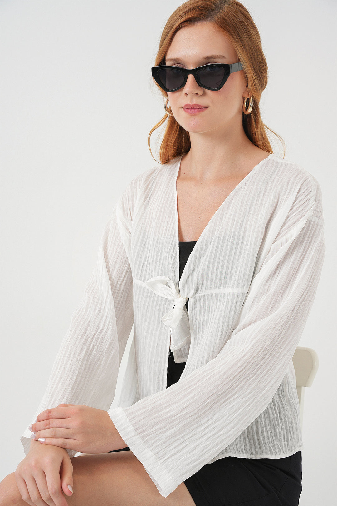BGD Women Women's Front Lace-Up Blouse 952 - White - Wollongong