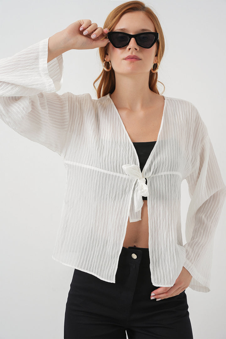 BGD Women Women's Front Lace-Up Blouse 952 - White - Wollongong