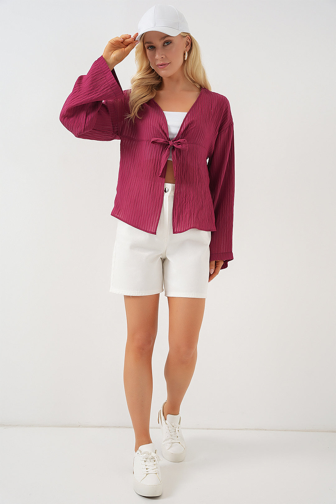 BGD Women Women's Front Lace-Up Blouse 952 - Burgundy - Bunbury