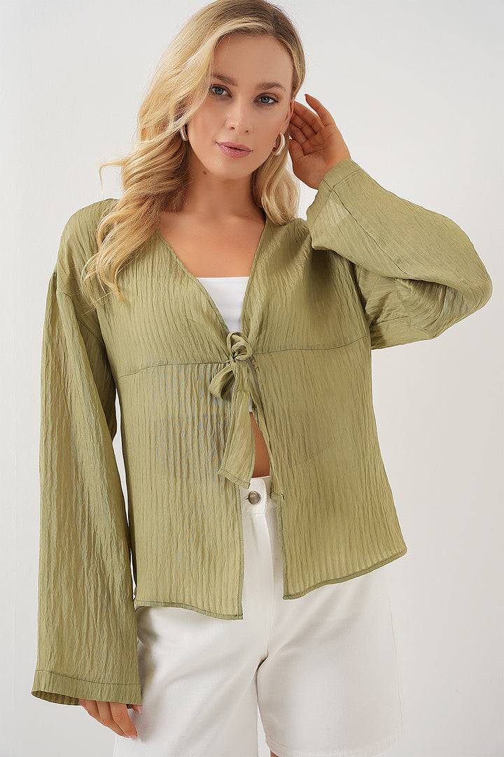 BGD Women Women's Front Lace-Up Blouse 952 - Citrus - Bergisch Gladbach