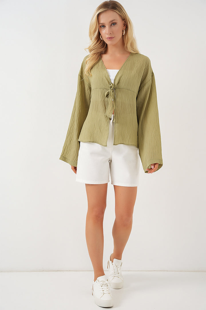 BGD Women Women's Front Lace-Up Blouse 952 - Citrus - Bergisch Gladbach