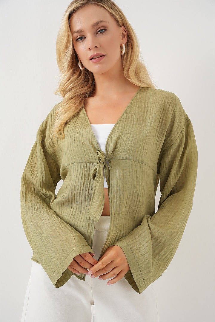 BGD Women Women's Front Lace-Up Blouse 952 - Citrus - Bergisch Gladbach