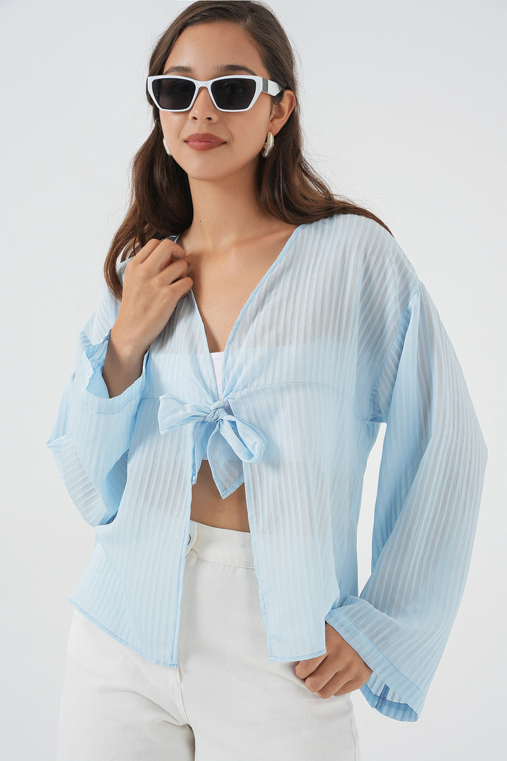 BGD Women Women's Front Lace-Up Blouse 952 - Blue - Badajoz