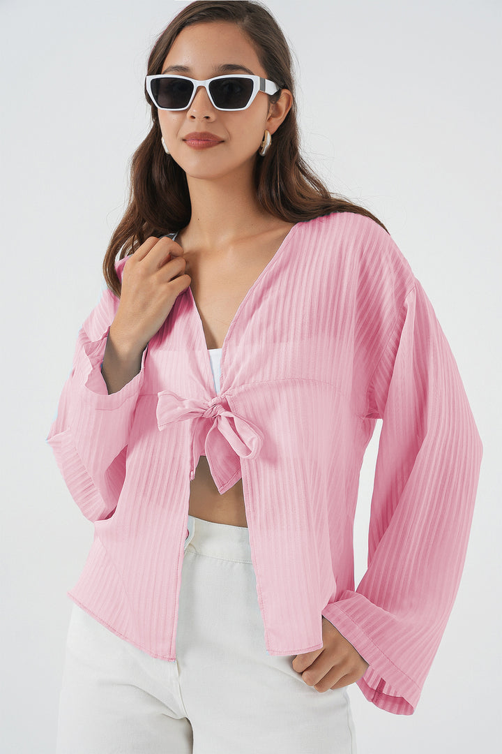 BGD Women Women's Front Lace-Up Blouse 952 - Powder - Coatepec