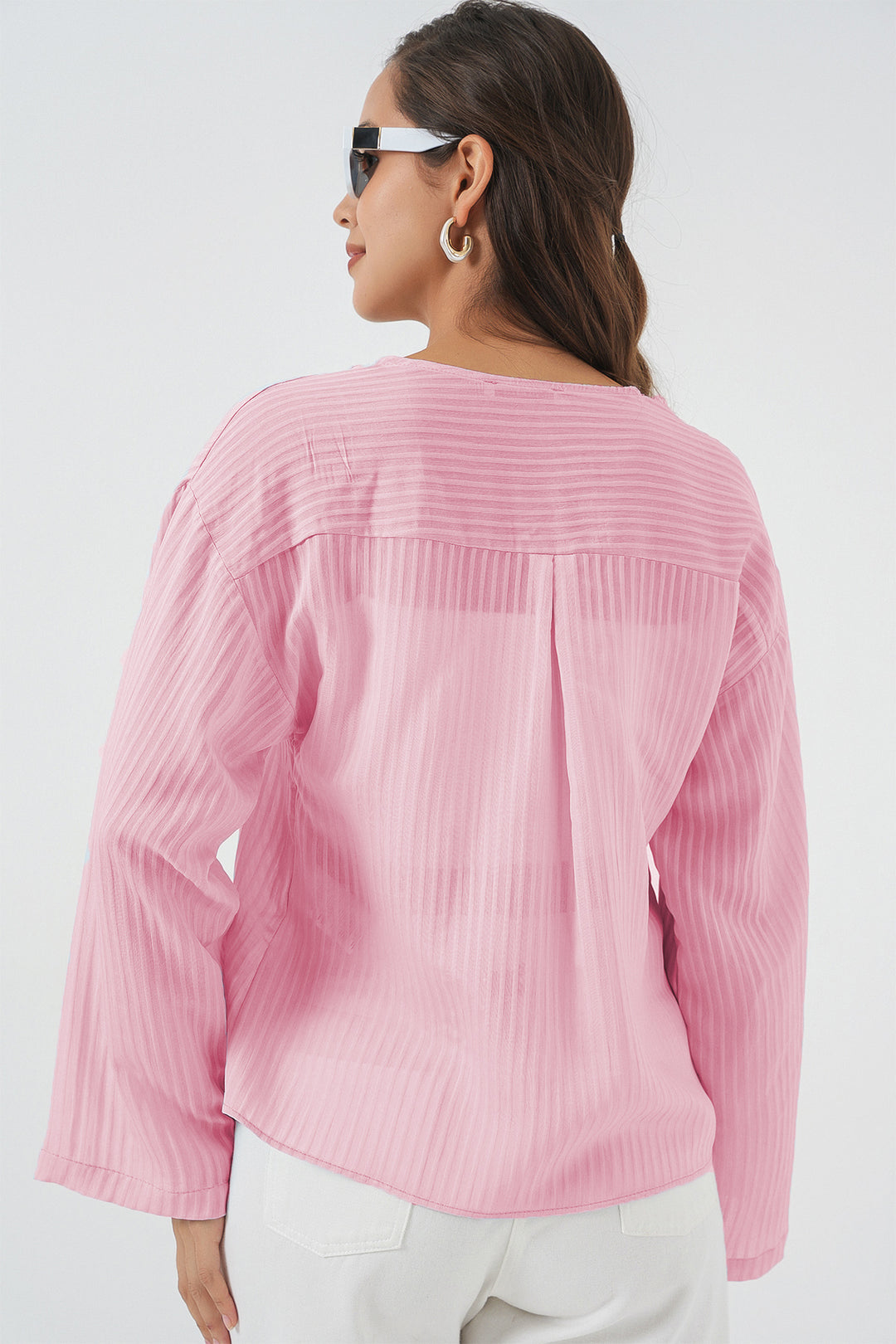 BGD Women Women's Front Lace-Up Blouse 952 - Powder - El Pueblito