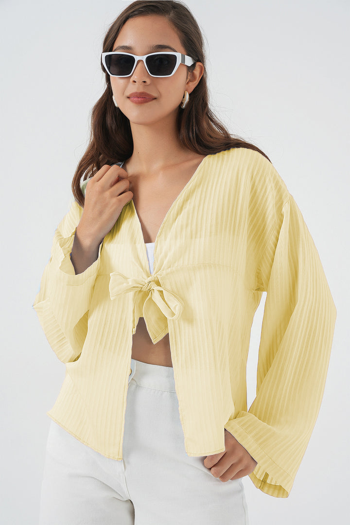 BGD Women Women's Front Lace-Up Blouse 952 - Yellow - Soria