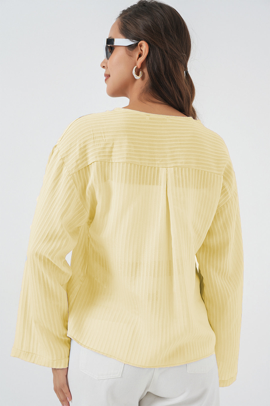 BGD Women Women's Front Lace-Up Blouse 952 - Yellow - Soria