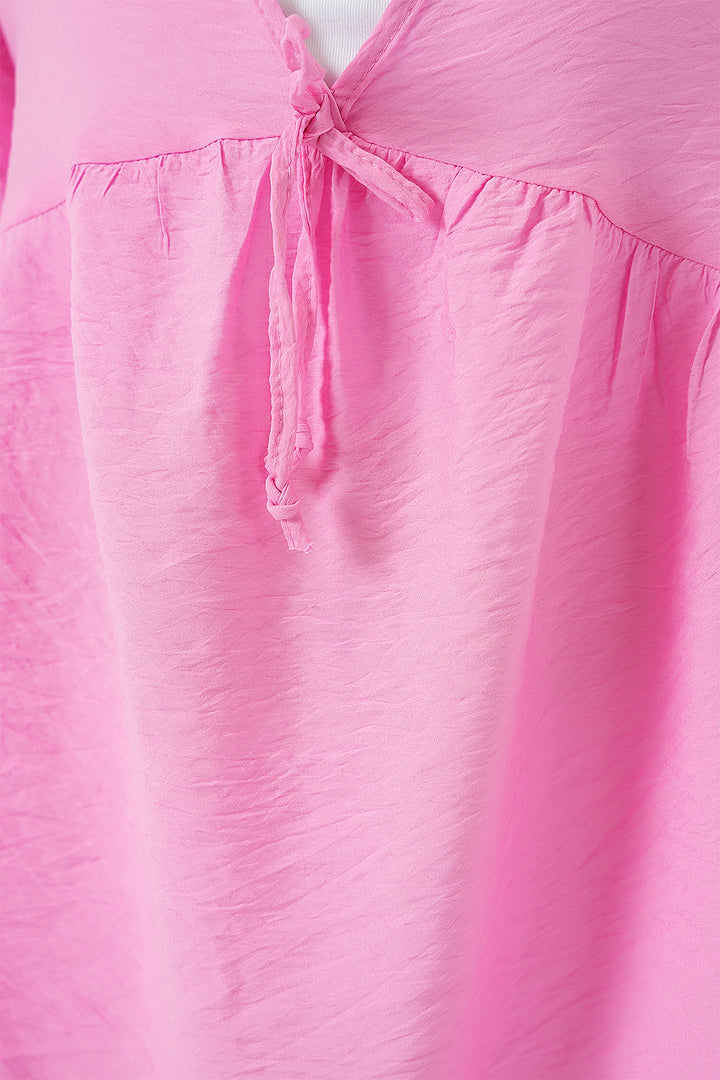 BGD Women Woman Front Laced Short Sleeve Blouse 962 - Pink - Herten