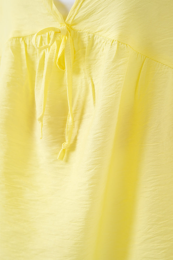 BGD Women Women's Front Lace Short Sleeve Blouse 962 - Yellow - Winter Haven