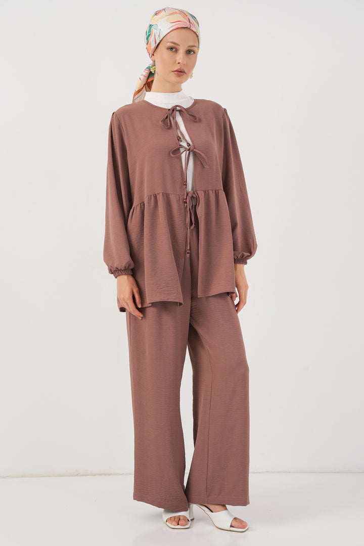 BGD Women Women's Front Lace Tunic Pants Set 6744 - Light Pink - Delano