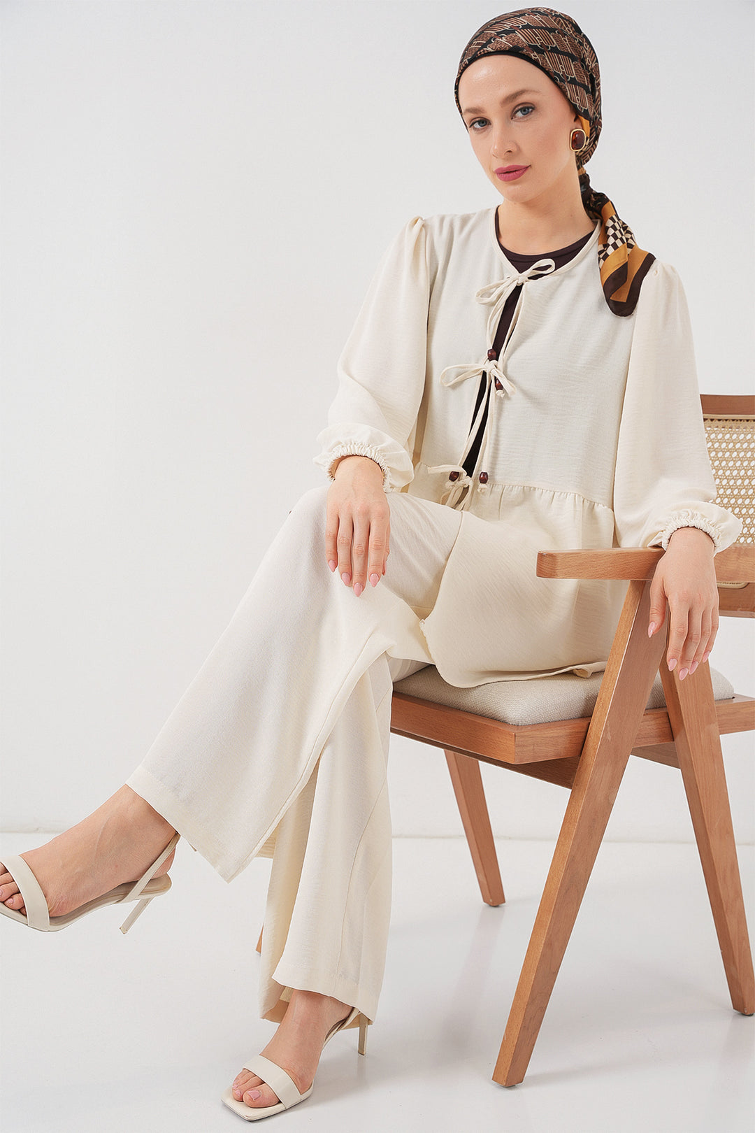 BGD Women Women's Front Lace-Up Tunic Pants Set 6744 - Ecru - Montgomery Village