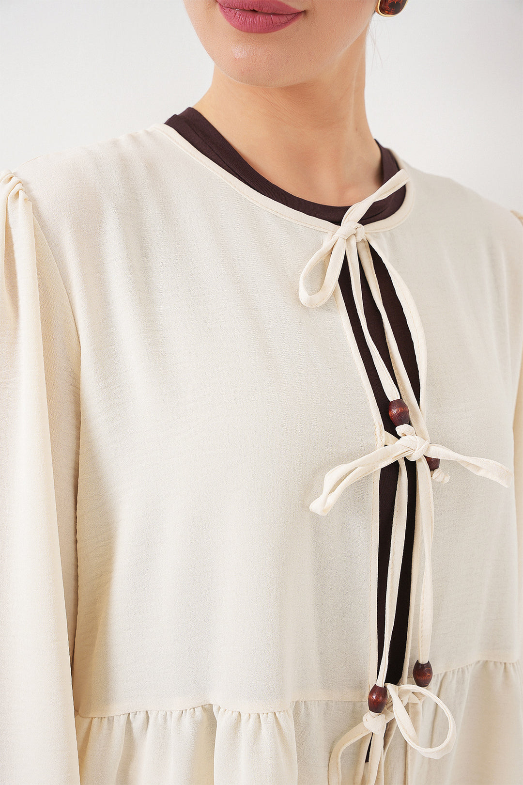 BGD Women Women's Front Lace-Up Tunic Pants Set 6744 - Ecru - Montgomery Village