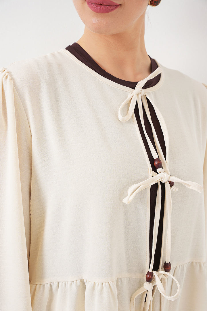 BGD Women Women's Front Lace-Up Tunic Pants Set 6744 - Ecru - Montgomery Village