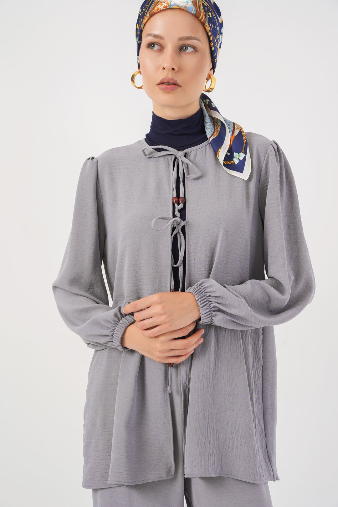 BGD Women Women's Front Lace-Up Tunic Pants Set 6744 - Gray - Bracknell