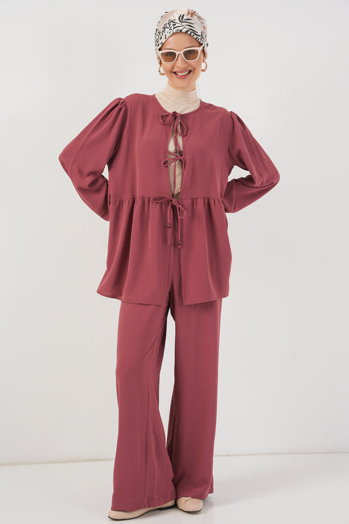 BGD Women Women's Front Lace-Up Tunic Pants Set 6744 - Rose Pink - Sint-Niklaas