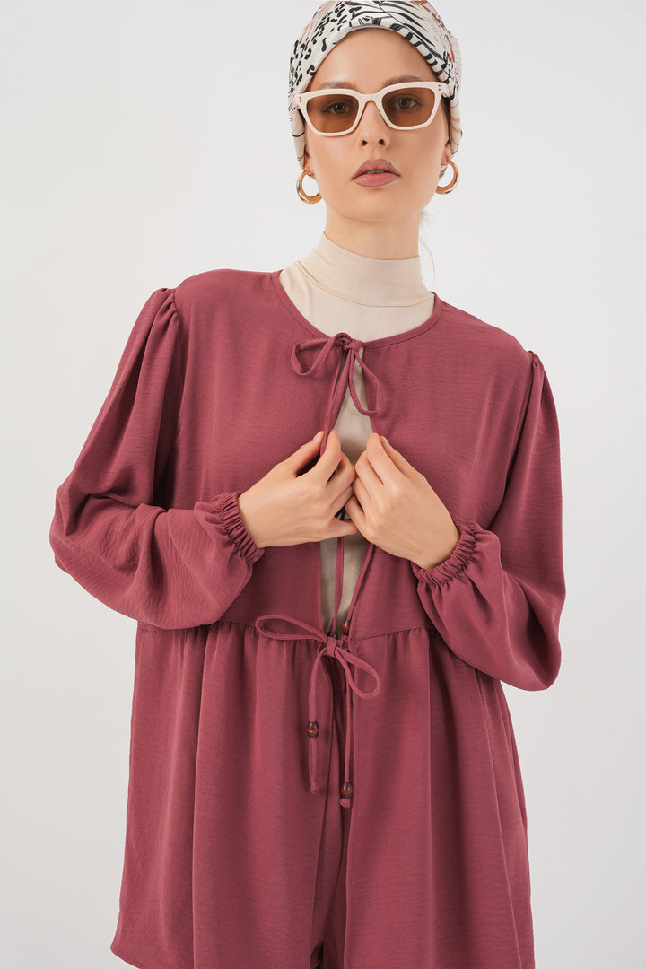 BGD Women Women's Front Lace-Up Tunic Pants Set 6744 - Rose Pink - Sint-Niklaas