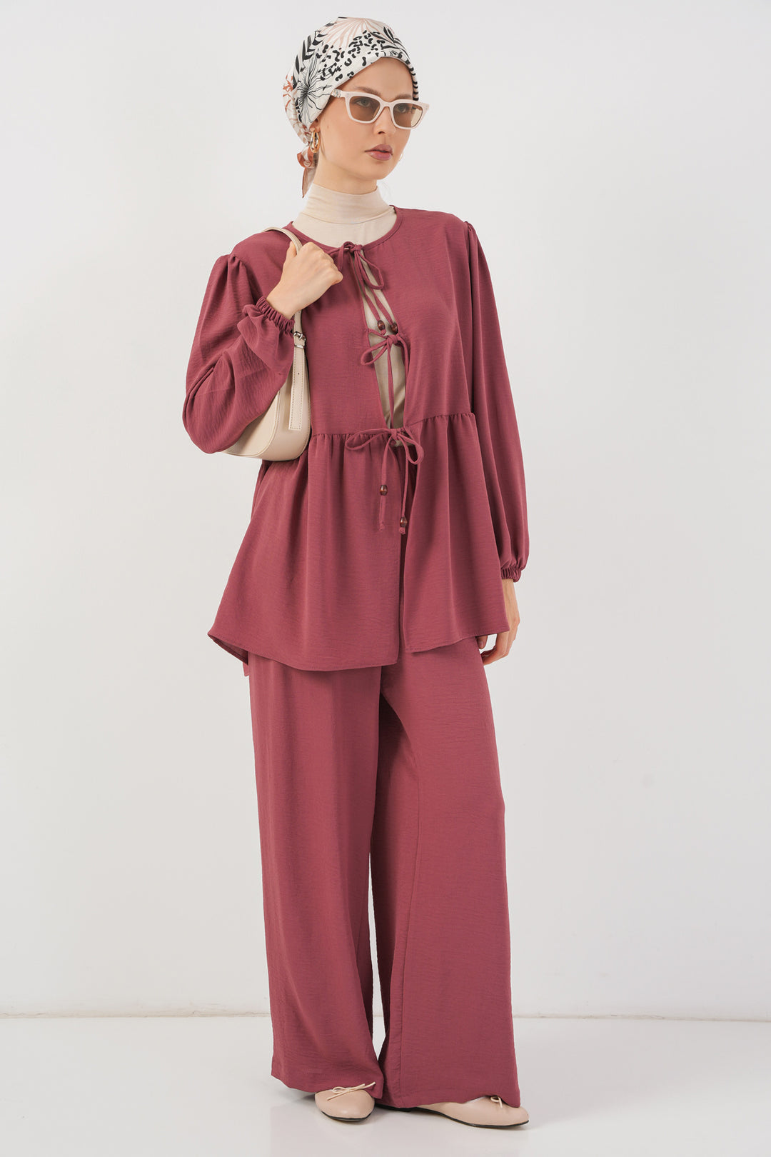 BGD Women Women's Front Lace-Up Tunic Pants Set 6744 - Rose Pink - Sint-Niklaas