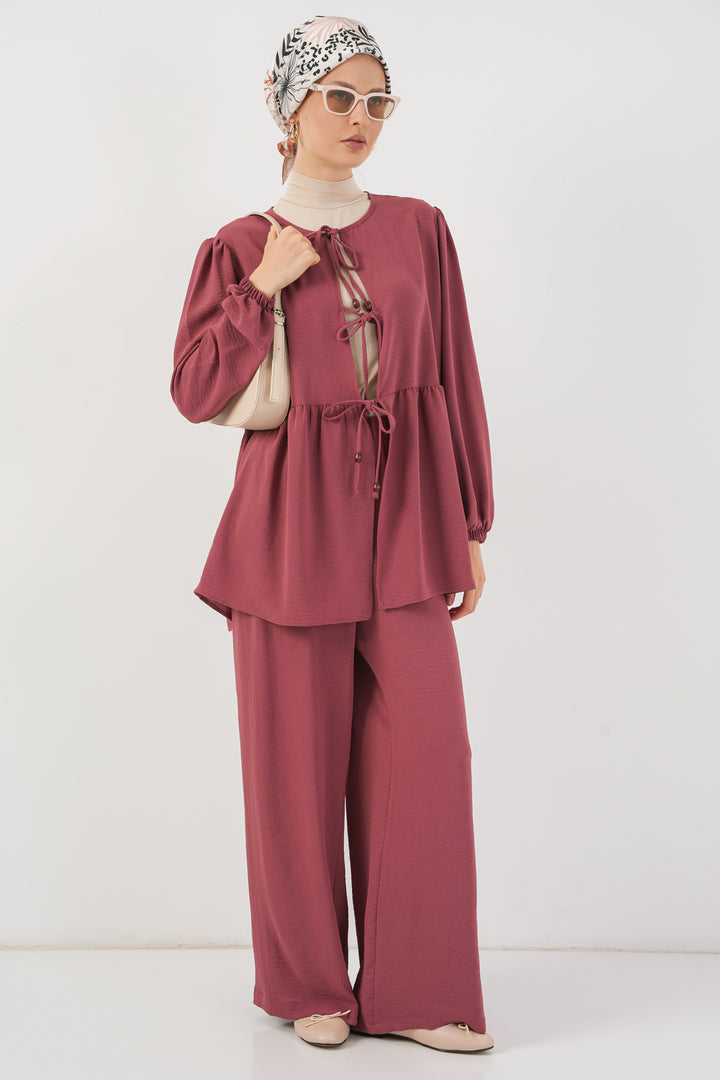 BGD Women Women's Front Lace-Up Tunic Pants Set 6744 - Rose Pink - Sint-Niklaas