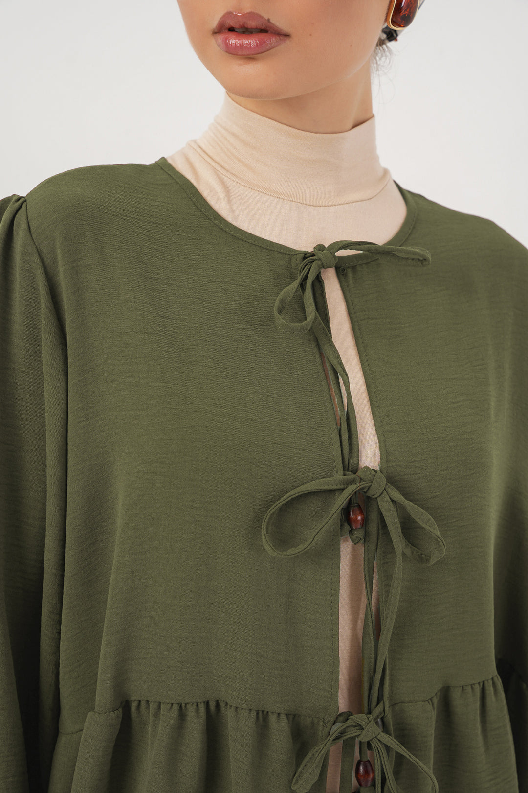 BGD Women Women's Front Lace-Up Tunic Pants Set 6744 - Khaki - Chatham