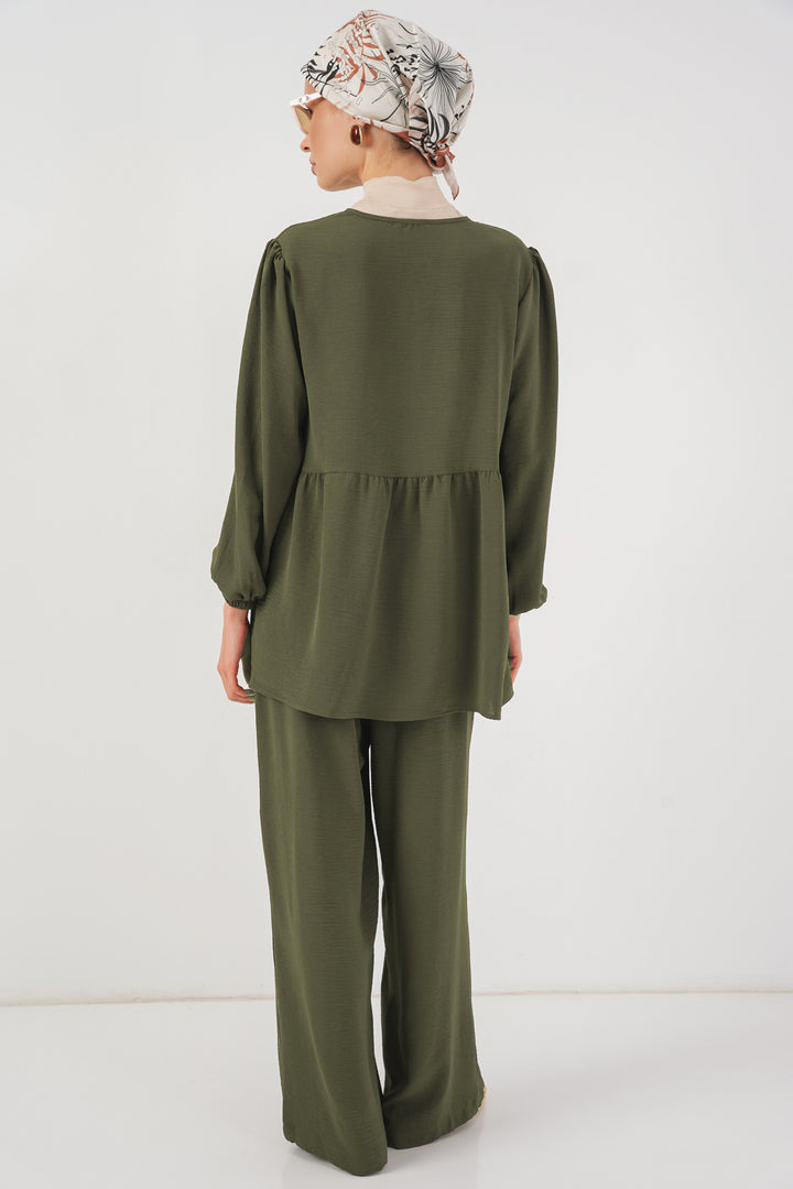 BGD Women Women's Front Lace-Up Tunic Pants Set 6744 - Khaki - Chatham
