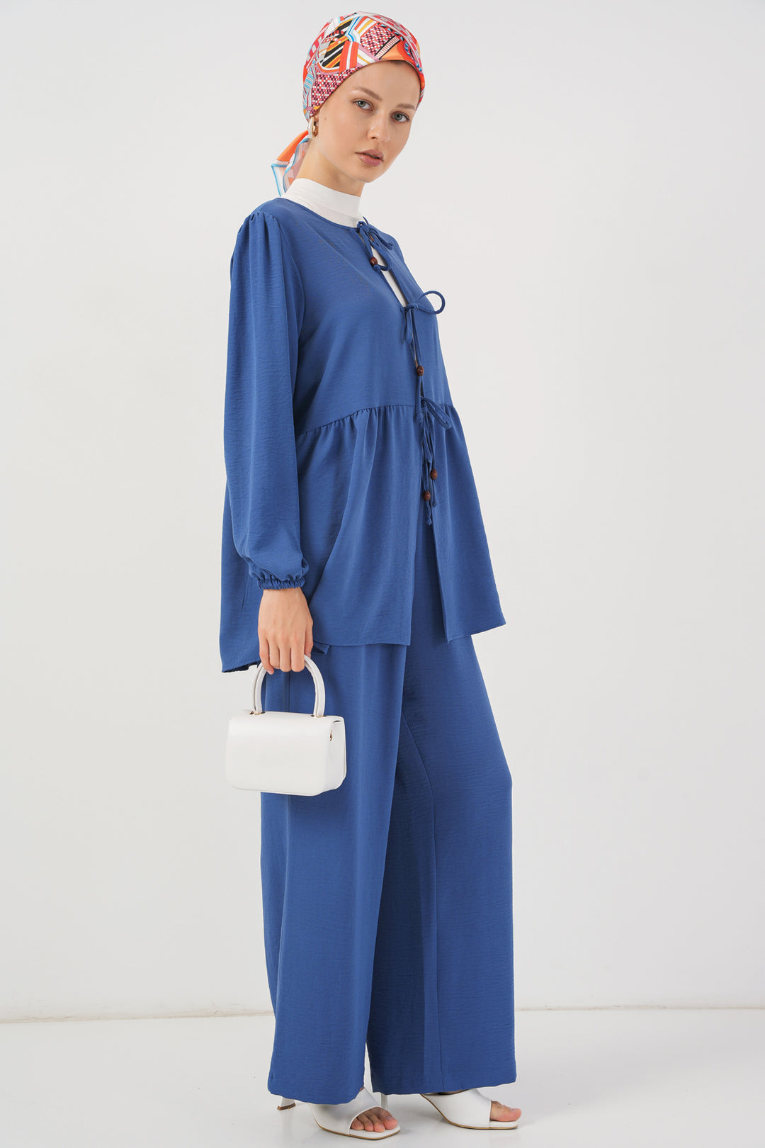 BGD Women Women's Front Lace-Up Tunic Pants Set 6744 - Indigo - Aurora