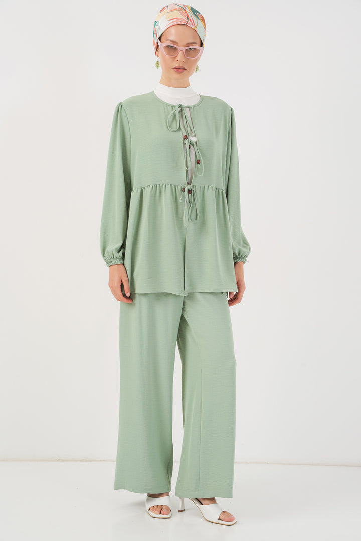 BGD Women Women's Front Lace-Up Tunic Pants Set 6744 - Mint - Dún Dealgan