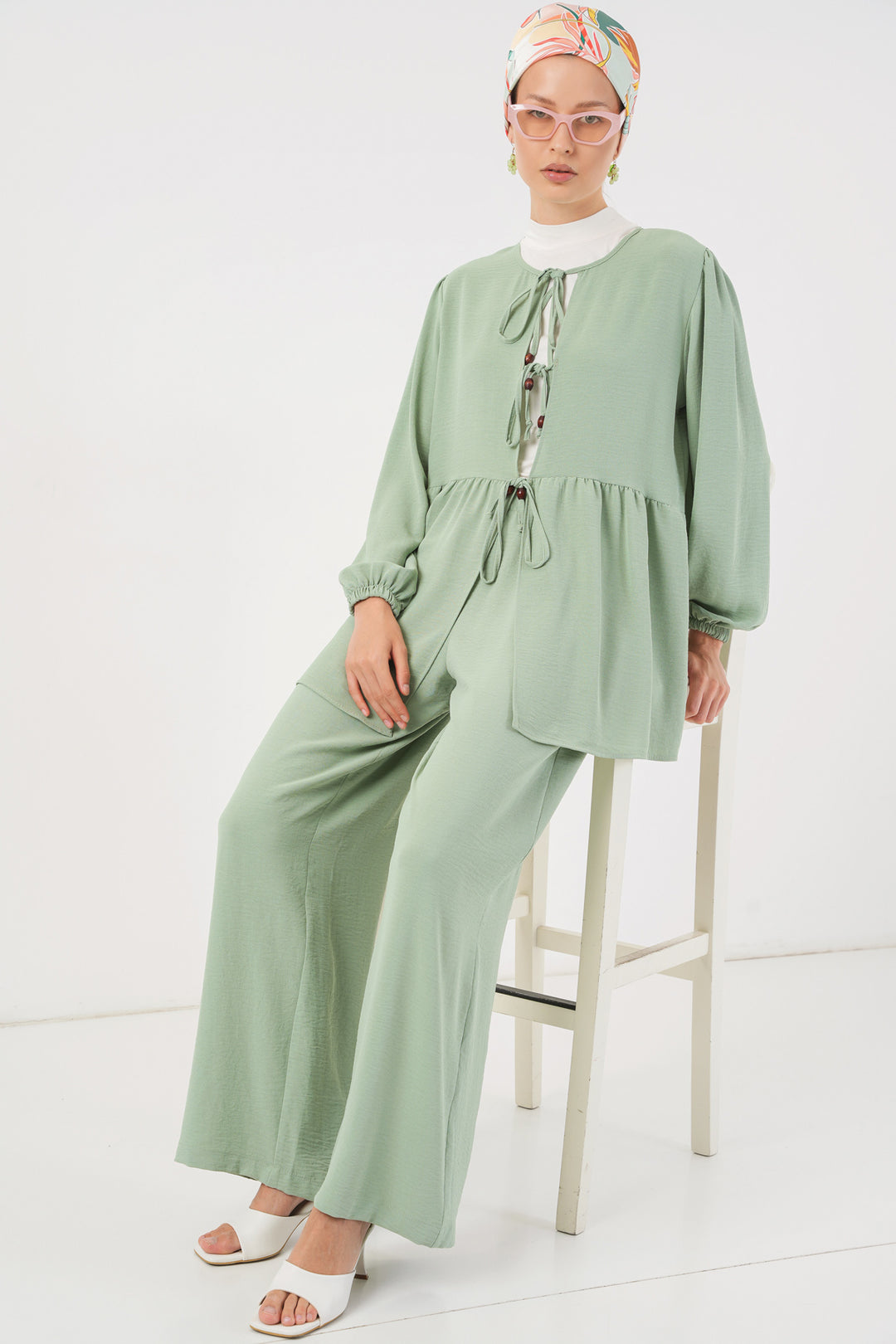 BGD Women Women's Front Lace-Up Tunic Pants Set 6744 - Mint - Dún Dealgan