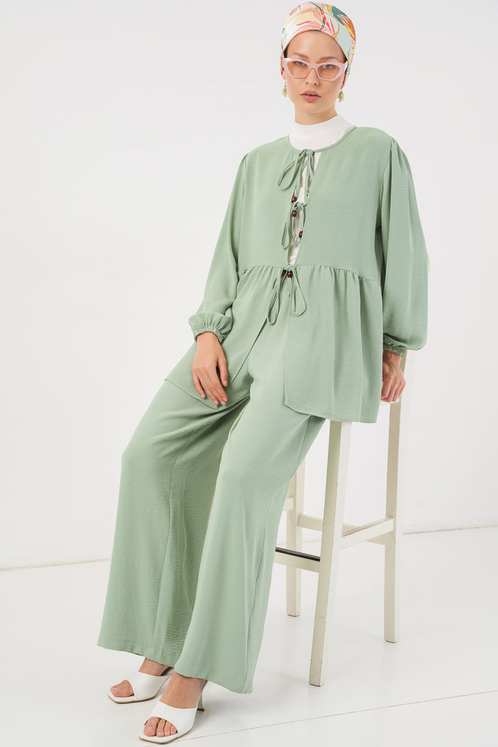 BGD Women Women's Front Lace-Up Tunic Pants Set 6744 - Mint - Dún Dealgan