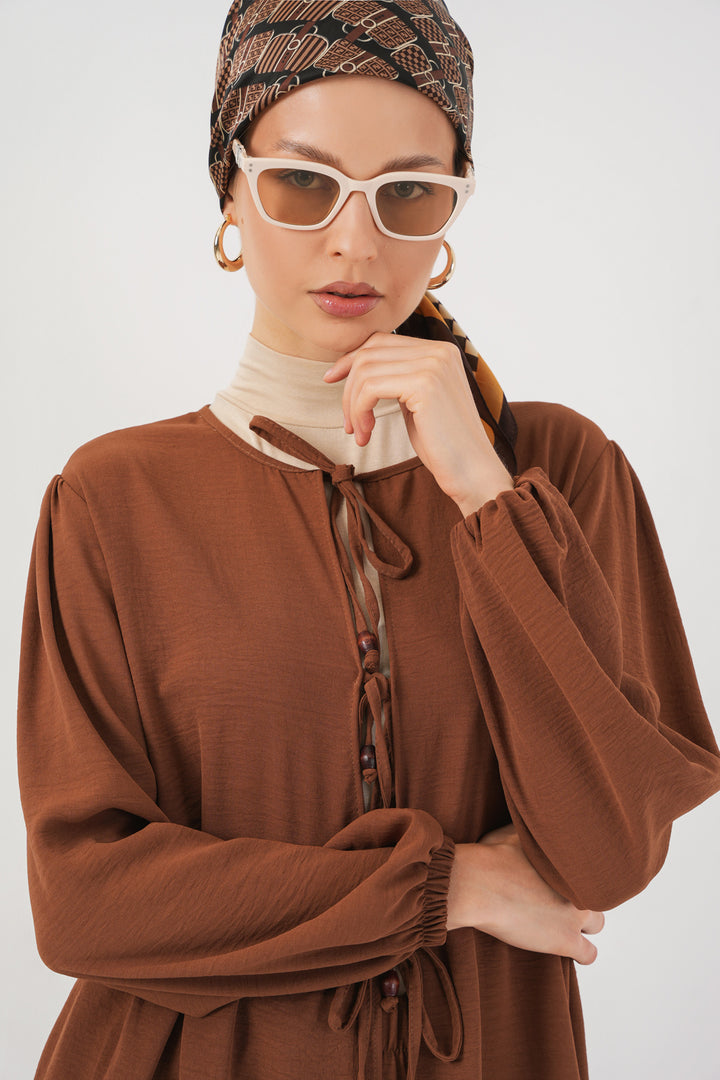 BGD Women Women's Front Lace-Up Tunic Pants Set 6744 - Brown - Huber Heights