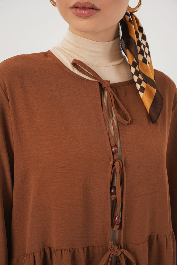 BGD Women Women's Front Lace-Up Tunic Pants Set 6744 - Brown - Huber Heights