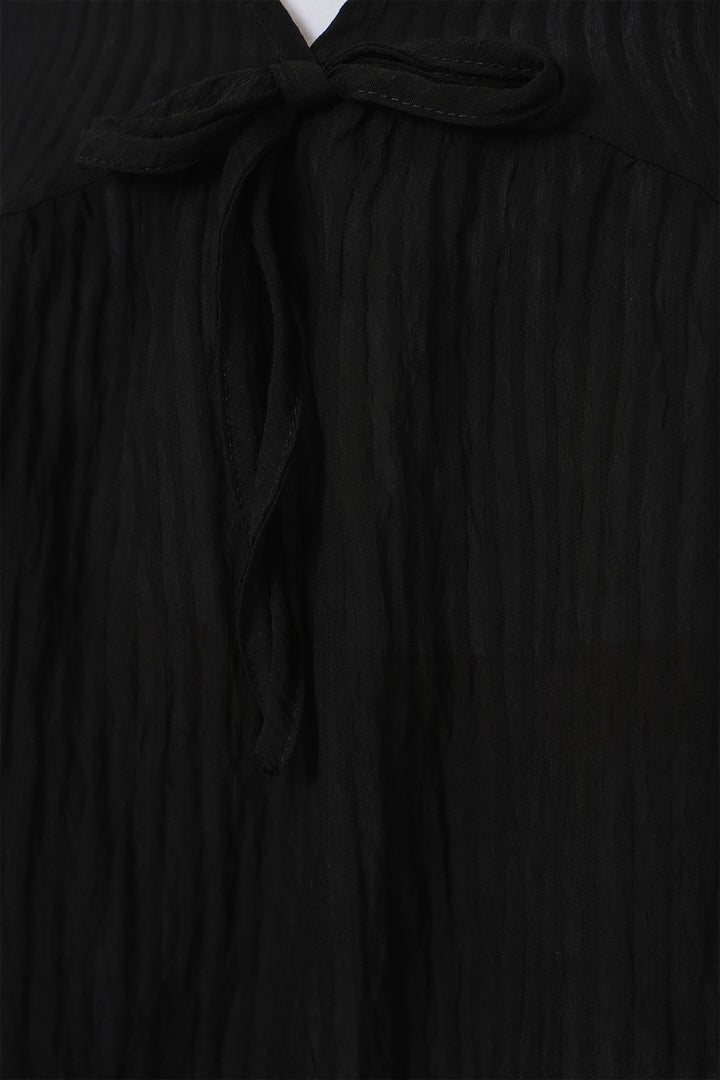 BGD Women Woman Front Laced Long Sleeve Blouse 946 - Black - Poitiers