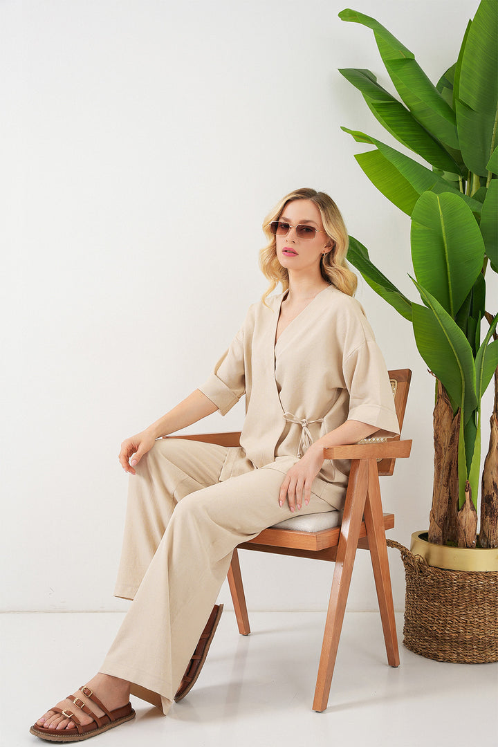 BGD Women Kadın Önü Bağlamalı Alt Üst Takım 6745 - Bej - Torrington