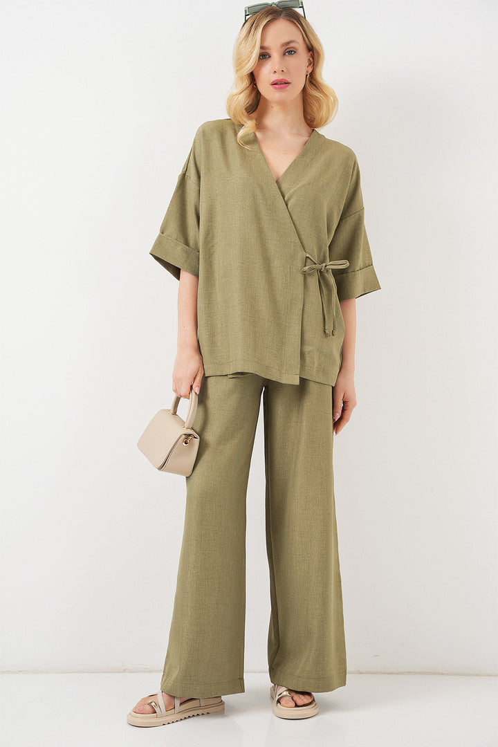 BGD Women Women's Front Tied Top and Bottom Set 6745 - Çağla - Corpus Christi