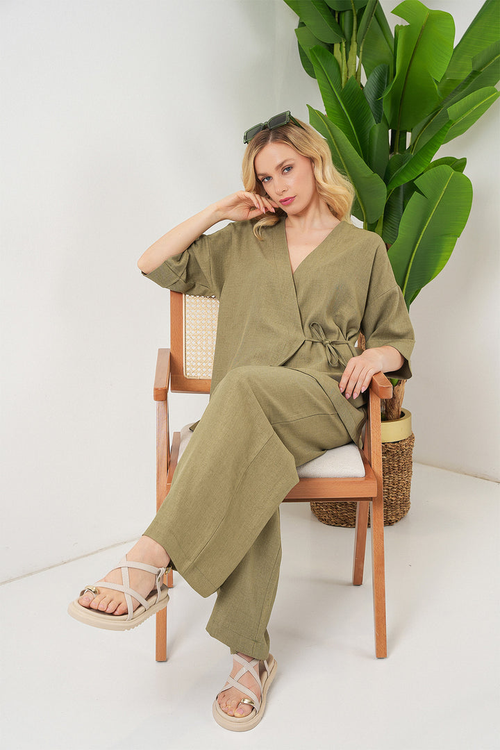 BGD Women Women's Front Tied Top and Bottom Set 6745 - Çağla - Corpus Christi