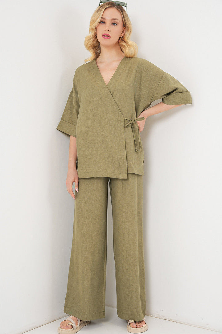BGD Women Women's Front Tied Top and Bottom Set 6745 - Çağla - Corpus Christi