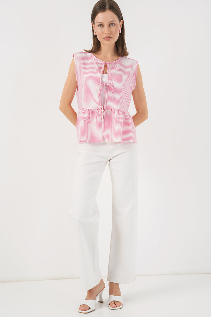 BGD Women Women's Front Tied Blouse 961 - Pink - La Louvière