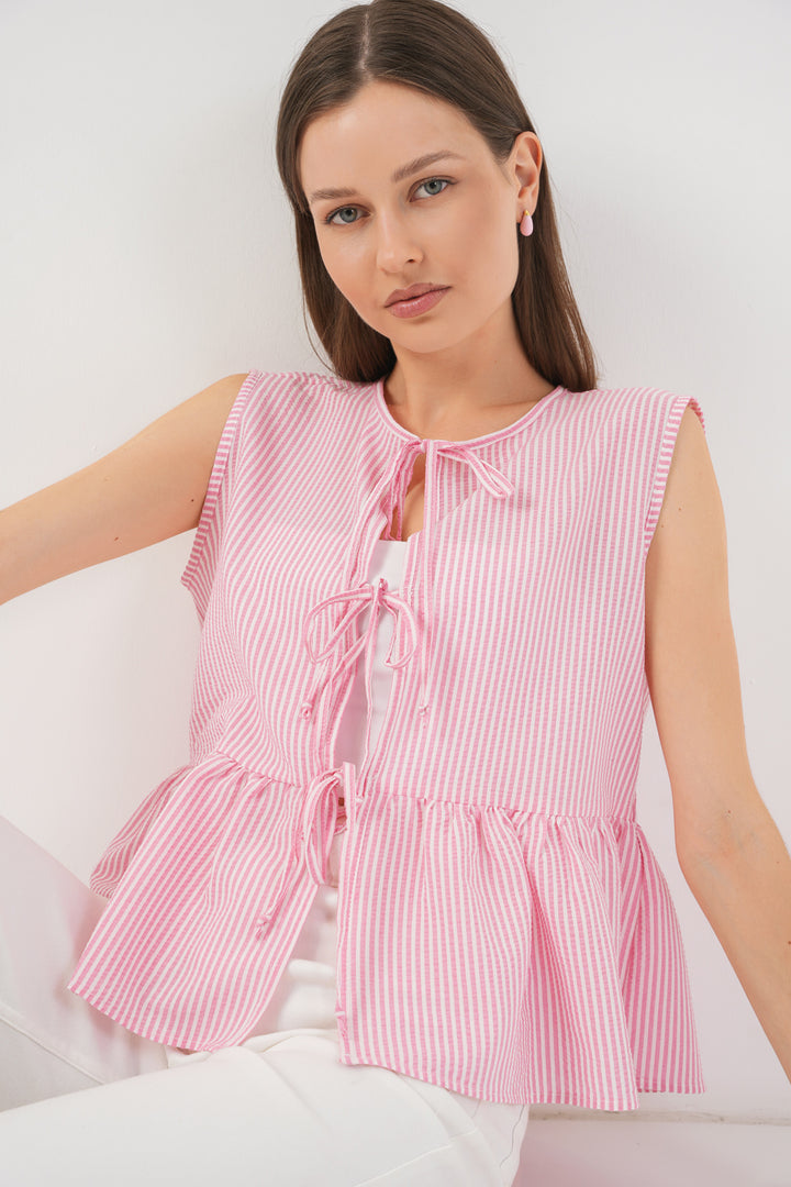 BGD Women Women's Front Tied Blouse 961 - Pink - La Louvière