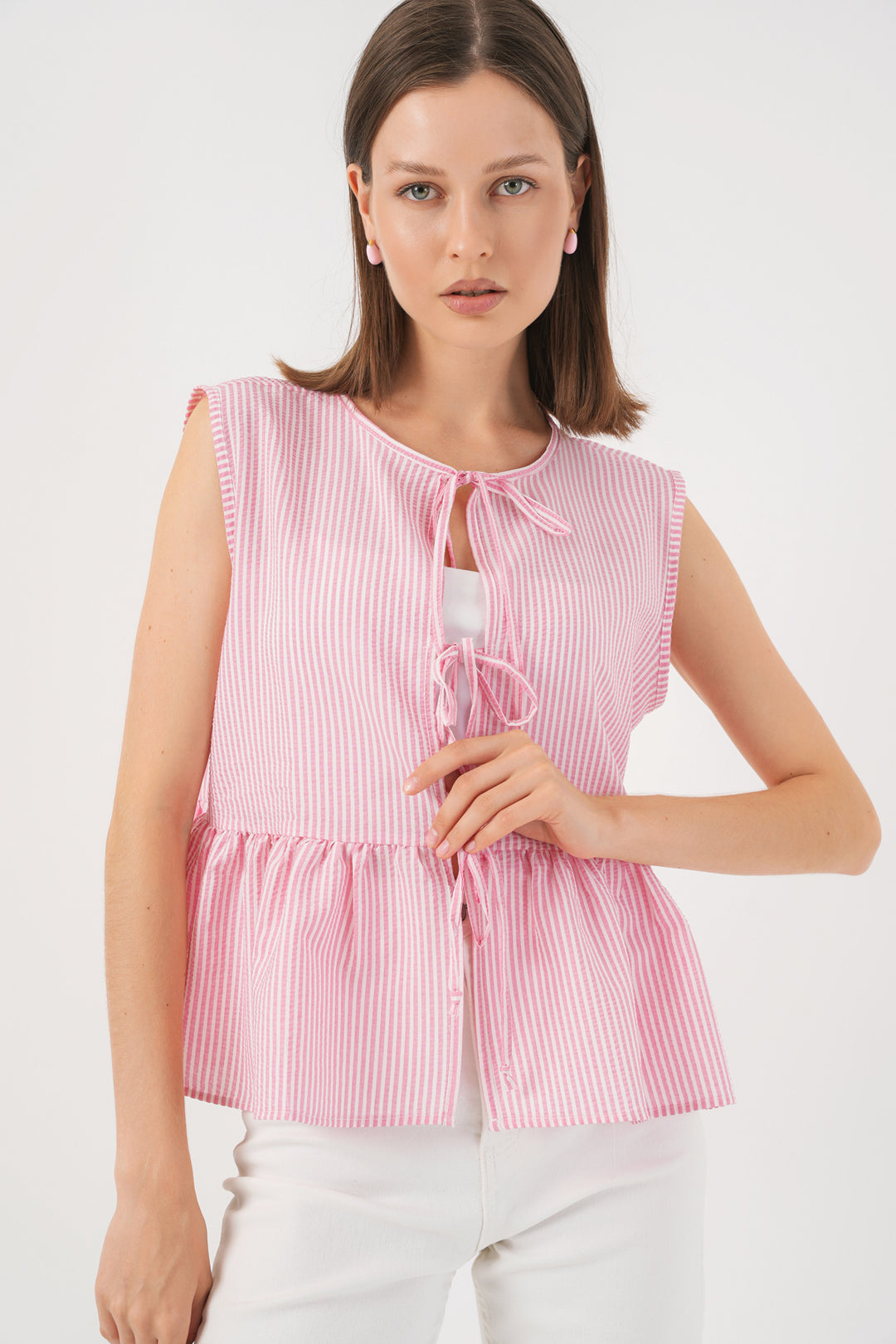 BGD Women Women's Front Tied Blouse 961 - Pink - La Louvière