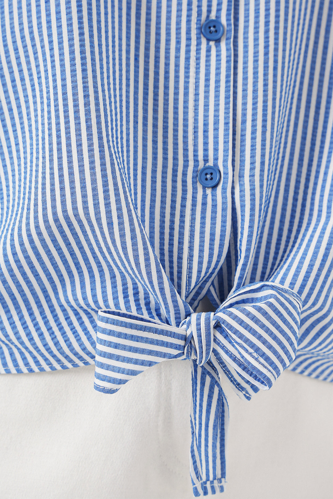 BGD Women Women's Front Tied Striped Shirt 20323 - Navy Blue - Inver Grove Heights
