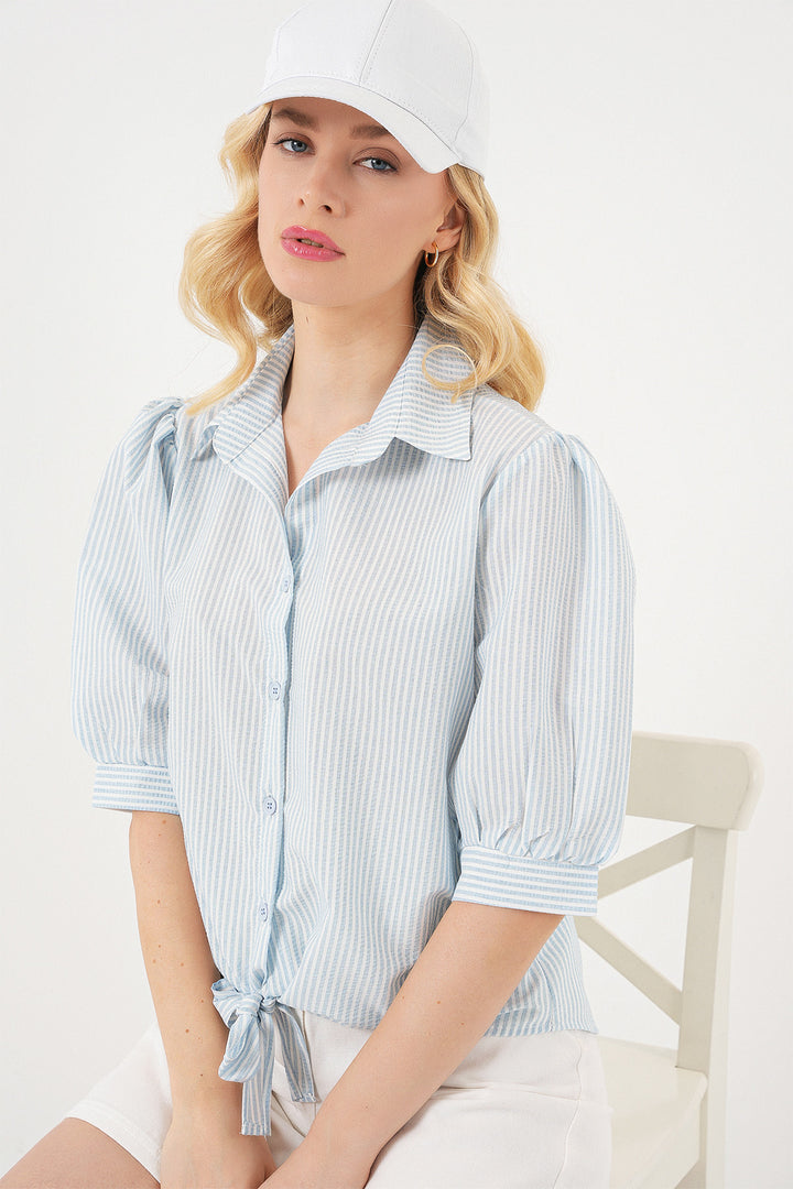 BGD Women Women's Front Tied Striped Shirt 20323 - Blue - Tarrasa