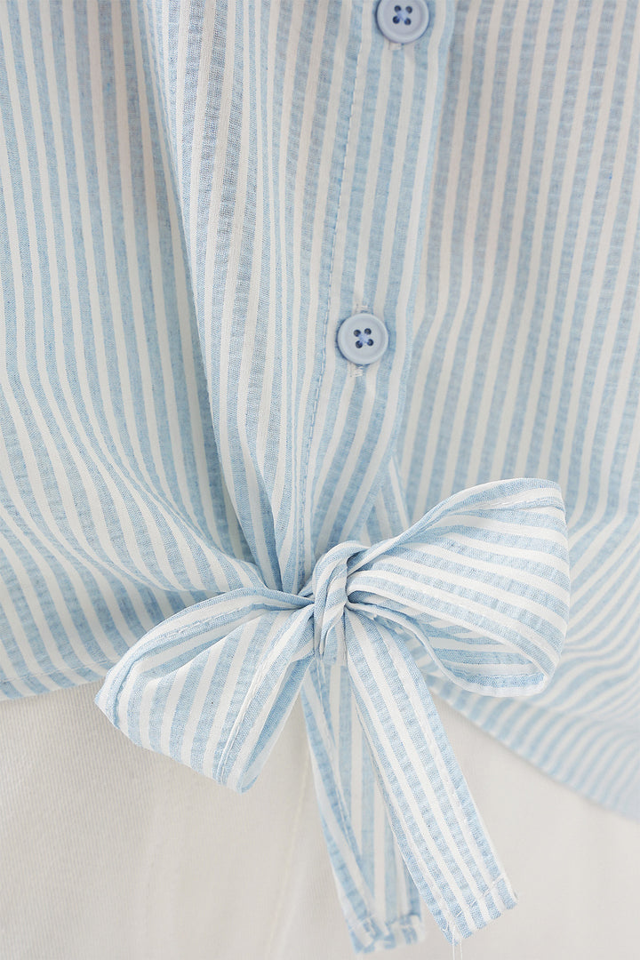 BGD Women Women's Front Tied Striped Shirt 20323 - Blue - Tarrasa