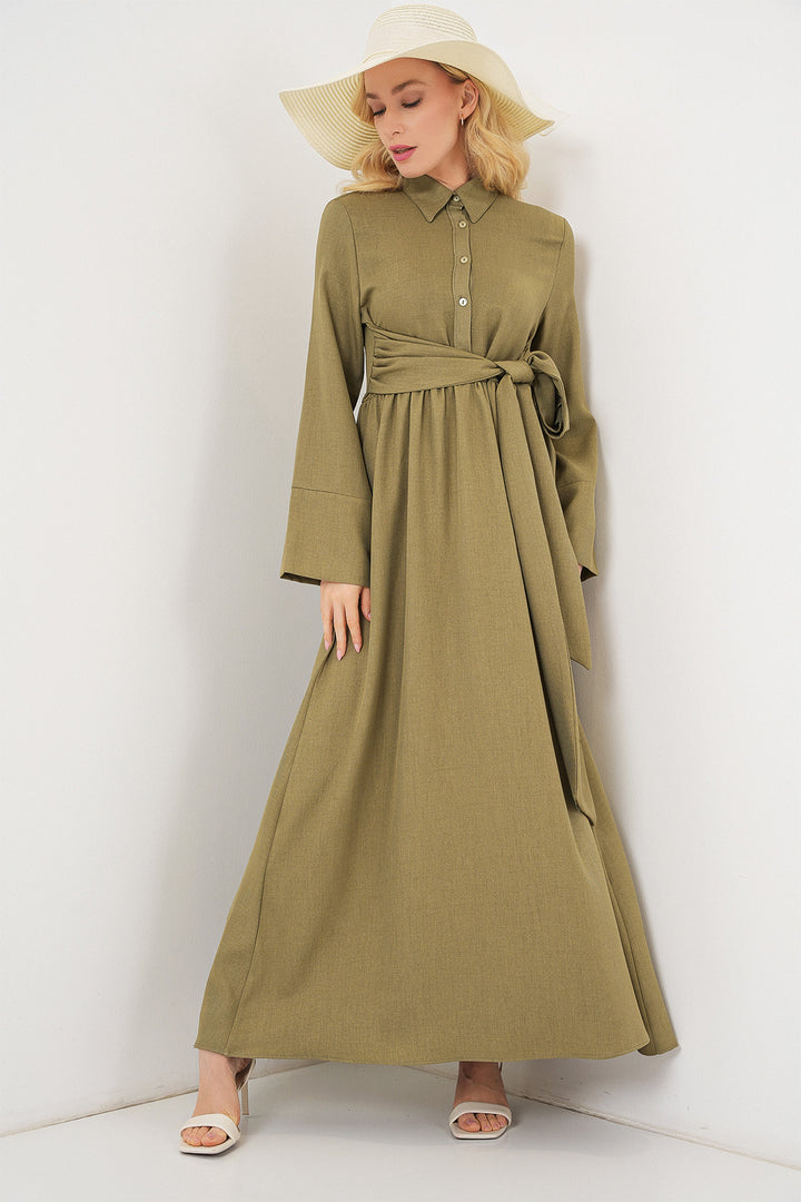 BGD Women Women's Front Tied Linen Dress 2574 - Çağla - Lower Hutt