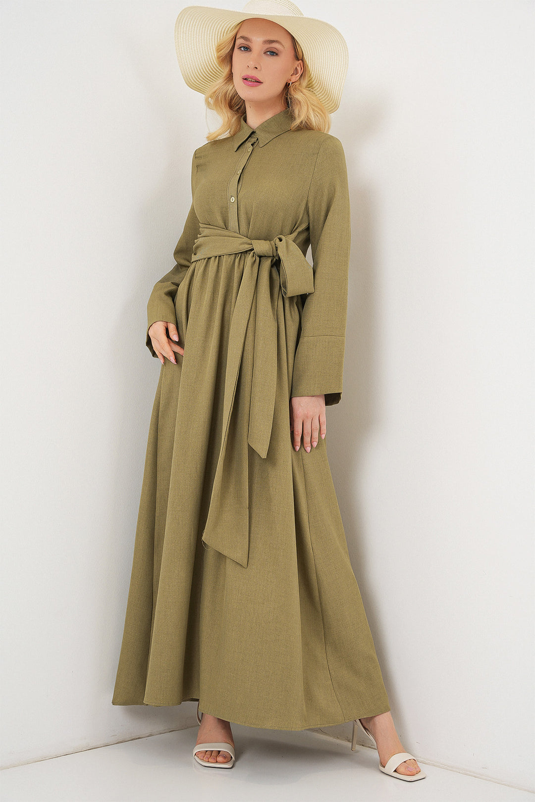 BGD Women Women's Front Tied Linen Dress 2574 - Çağla - Lower Hutt