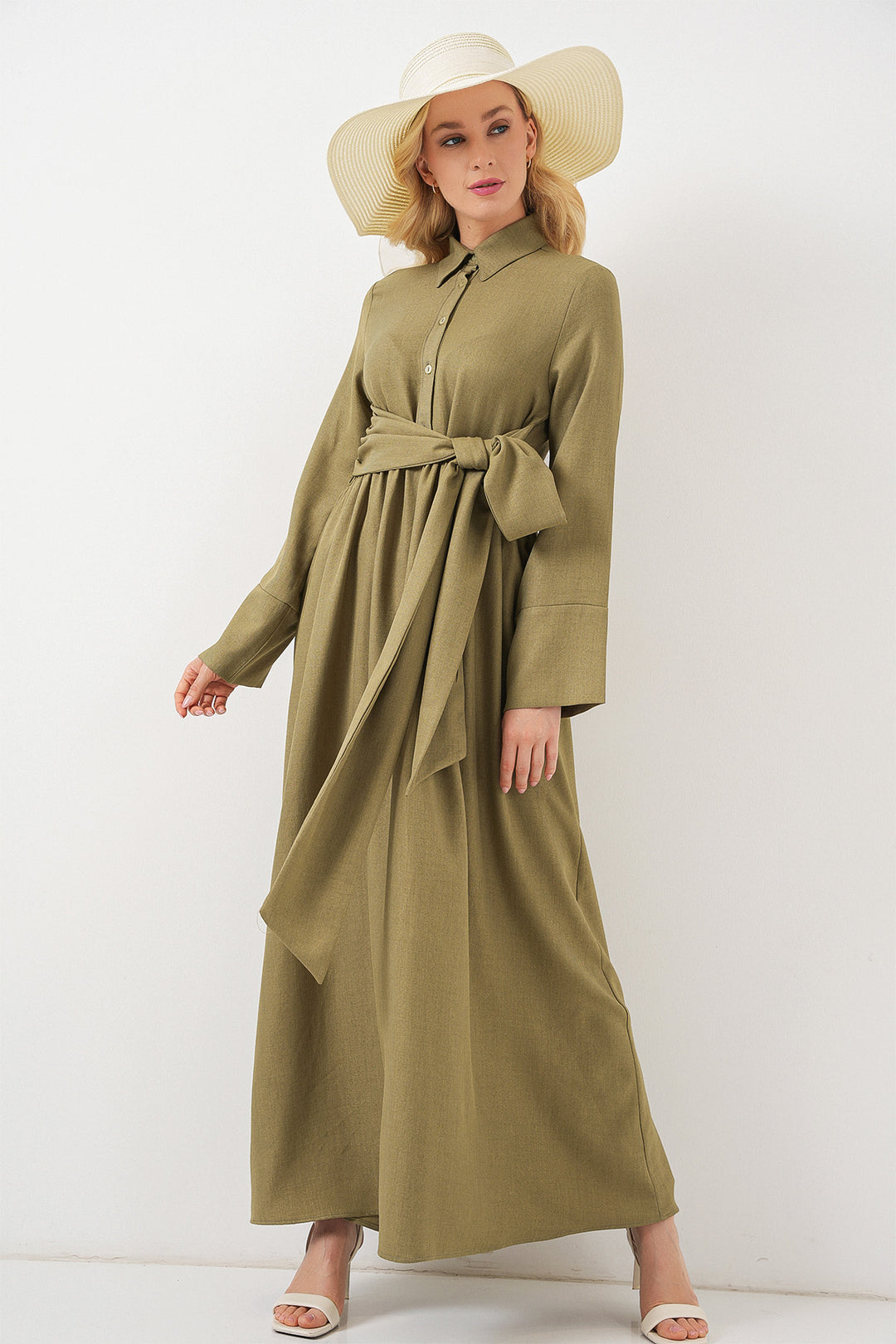 BGD Women Women's Front Tied Linen Dress 2574 - Çağla - Lower Hutt