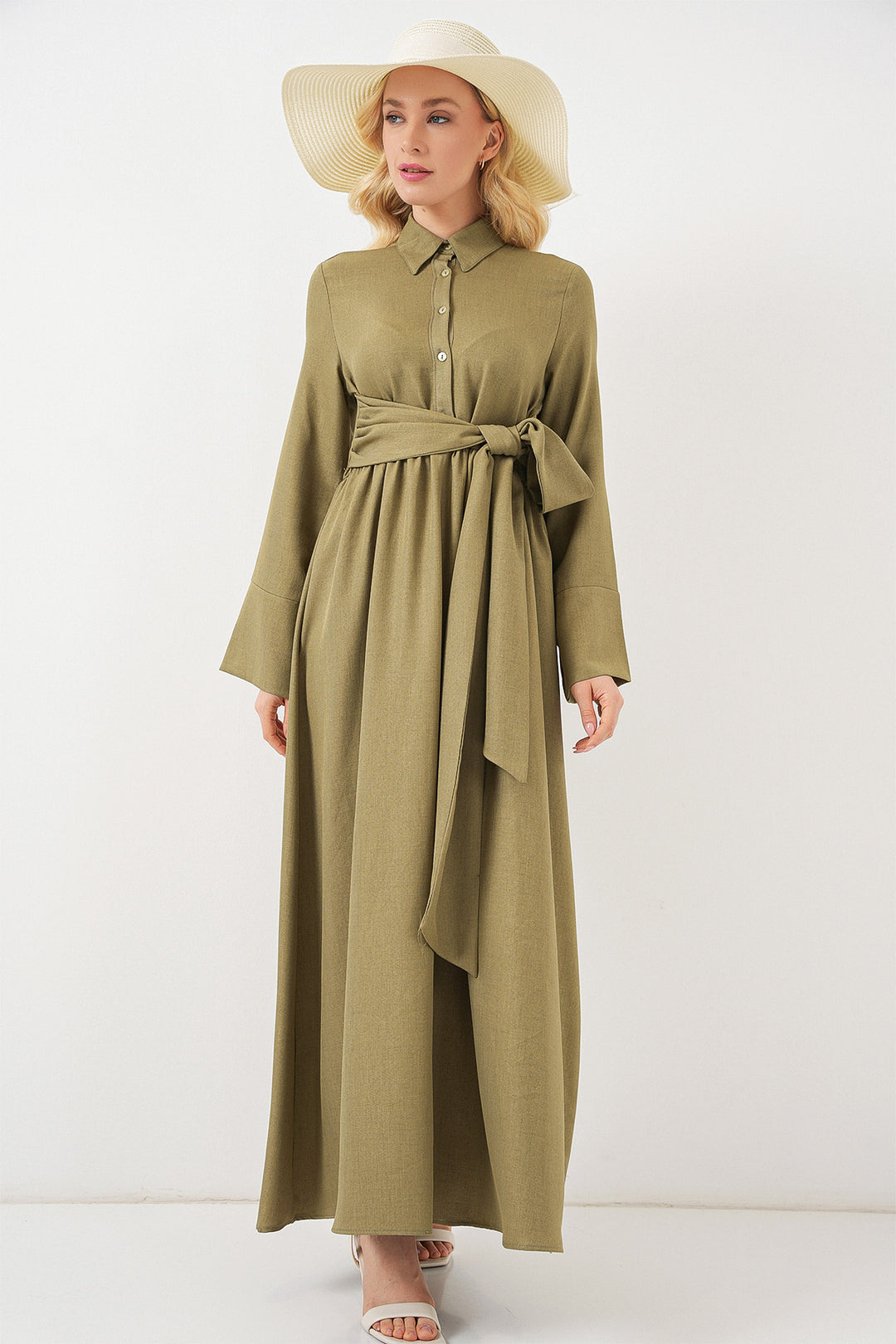 BGD Women Women's Front Tied Linen Dress 2574 - Çağla - Lower Hutt