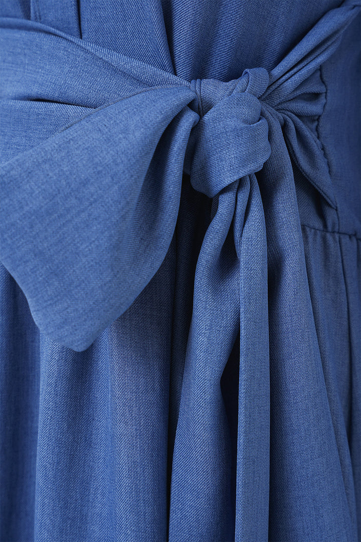 BGD Women Women's Front Tied Linen Dress 2574 - Indigo - Ferrara