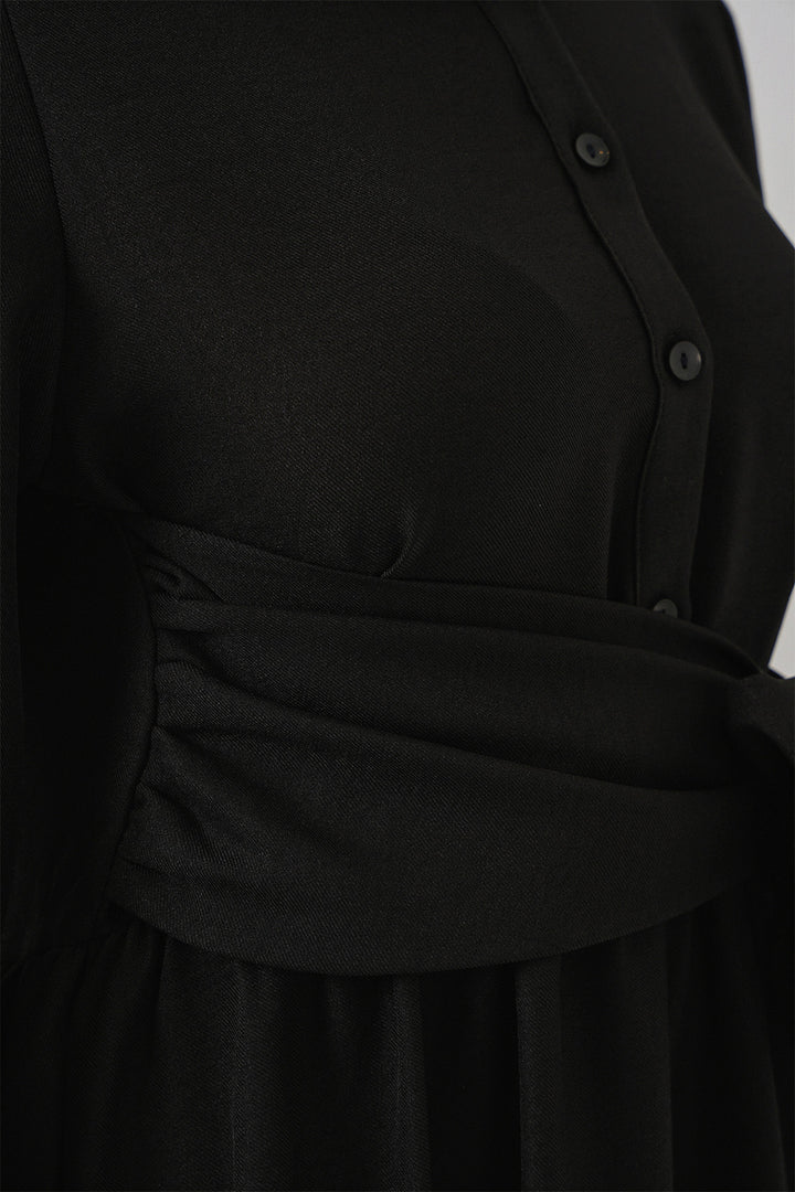 BGD Women Woman Front Tied Linen Dress 2574 - Black - Rende