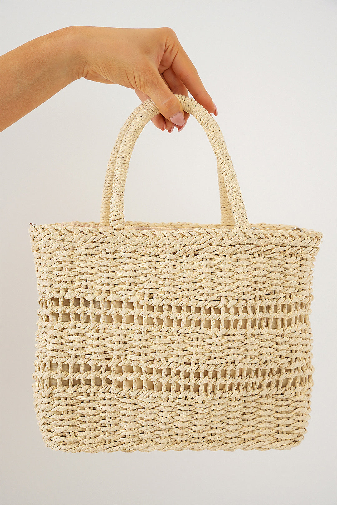 BGD Women Woman Knitted Straw Bag 010188 - Cream - Coral Gables