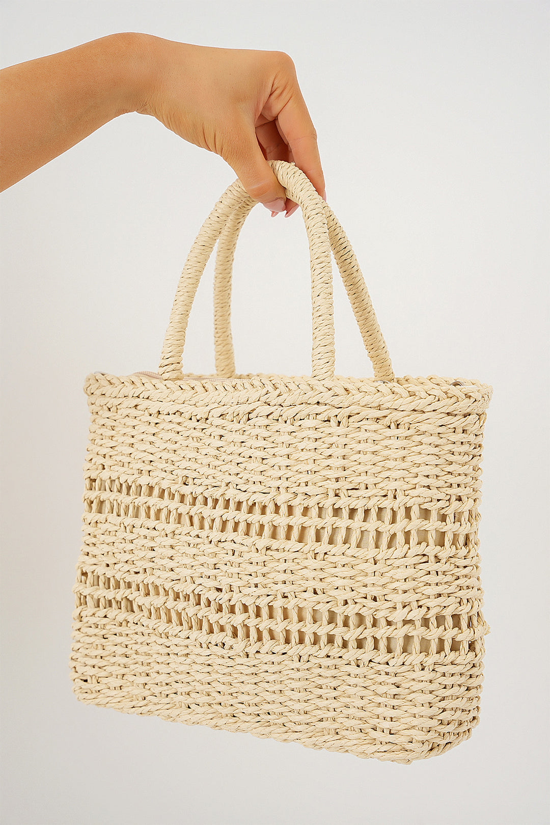 BGD Women Woman Knitted Straw Bag 010188 - Cream - Coral Gables